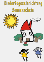 Bild: Logo - Sonne, Haus, 2 B&auml;ume, 2 Kinder im Vordergrund