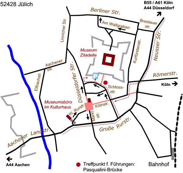Anfahrtskizze zum Museum Zitadelle Jülich