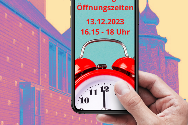 Kurzfristige Änderung der Bücherei-Öffnungszeiten Bild: Ein Handy: Auf dem Display stehen die geänderten Öffnungszeiten