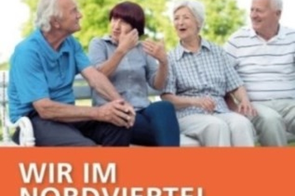 Wir im Nordviertel Bild: Logo: Wir im Nordviertel (Senioren unterhalten sich und der Text steht unter dem Bild)