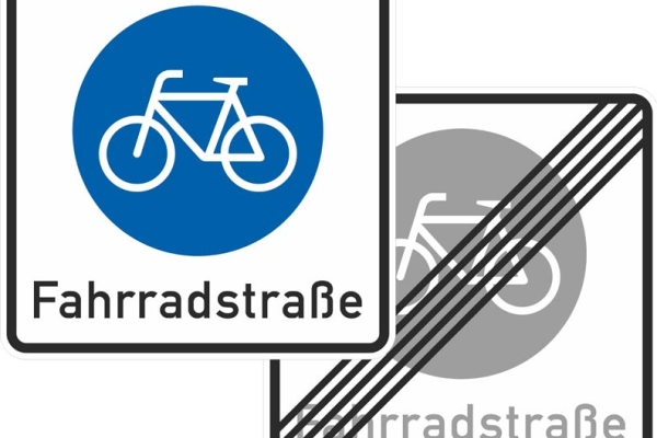 Bild: Die Verkehrszeichen „Beginn einer Fahrradstraße“ und „Ende einer Fahrradstraße“