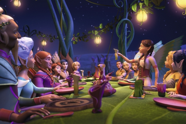 Bild: Die Elfen sitzen an einer groÃŸen Tafel zusammen (Animationsfilm)