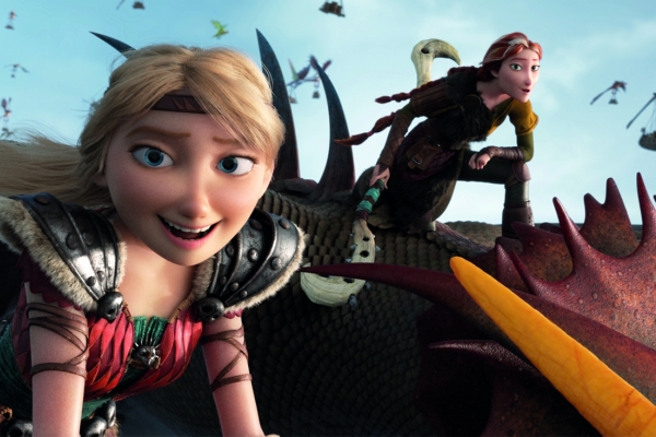 Drachenzähmen leichtgemacht 3 Bild: Hicks und Astrid reiten auf ihren Drachen (Animationsfilm)