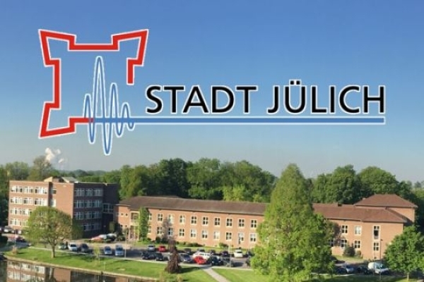 Neues Rathaus und Logo Stadt Jülich