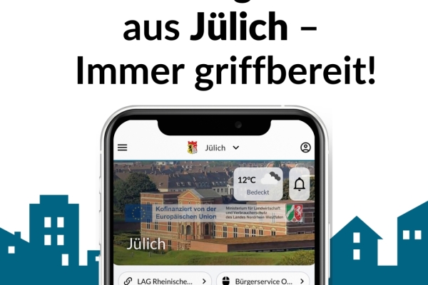 Bild: Ein Teil eines Smartphones, auf dem die App angezeigt wird. Darüber steht 