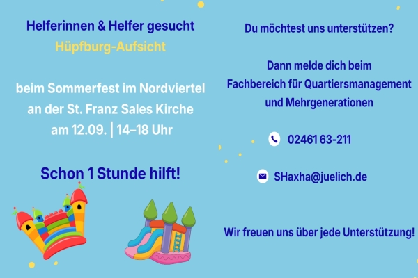 Bild: Plakat mit den Daten und einigen Illustrationen von Hüpfburgen