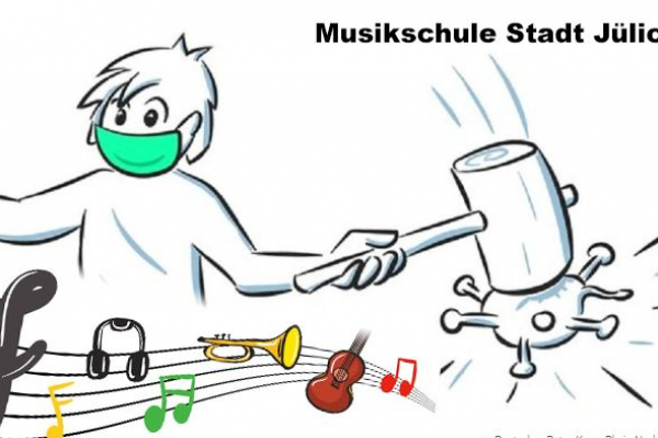 Bild: Comic, Person mit Mundschutz, Noten Bild: Comic, Person mit Mundschutz, Noten